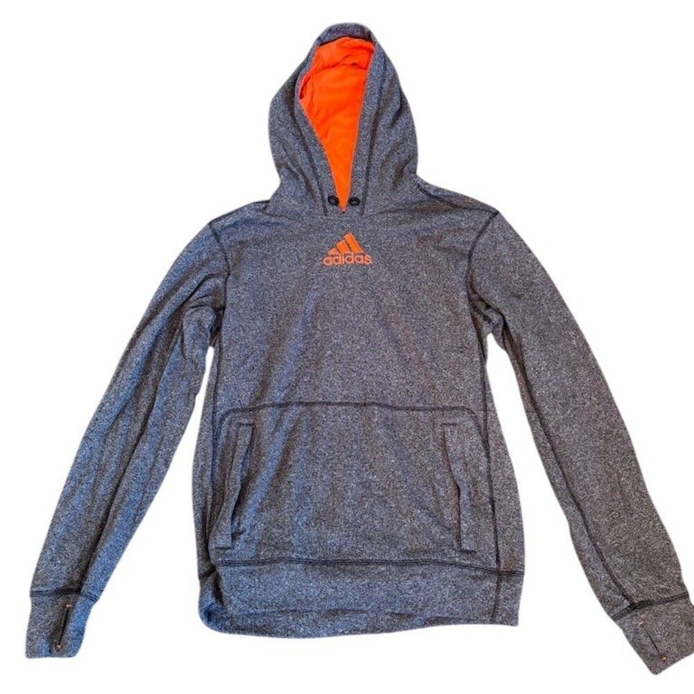 Adidas Climawarm Hoodie Mens M Gray Pullover Kangaroo Pocket Thumbholes